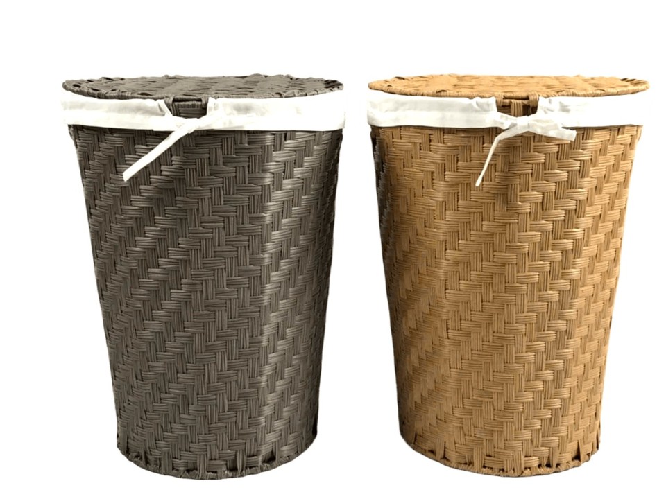 Artisanal Tapered Round PE Resin Laundry Hampers with Lid and Liner